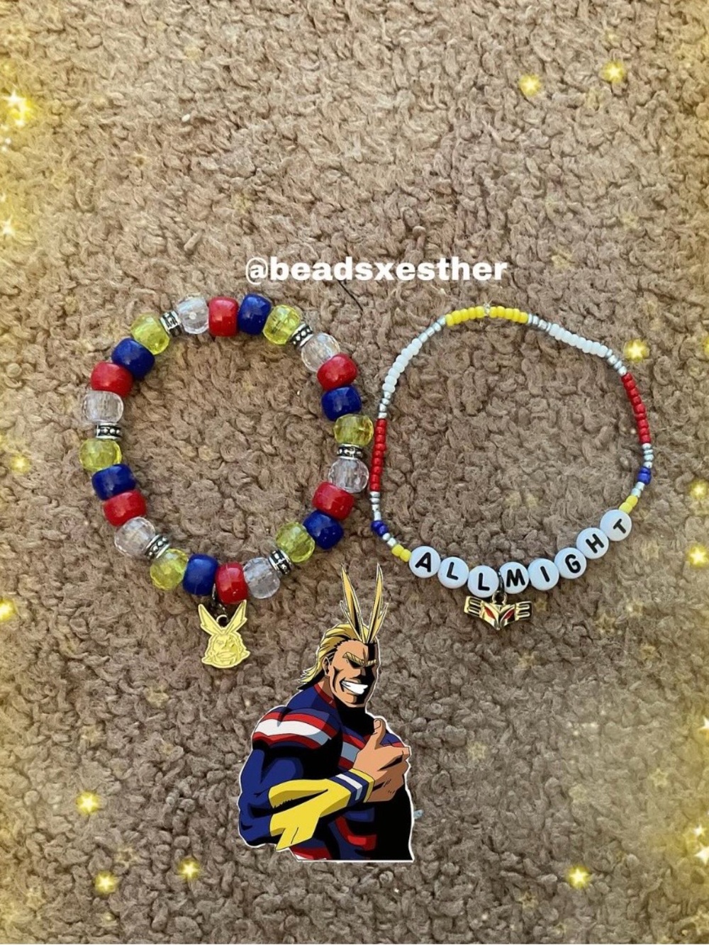 Two Sets of All Might Beaded Bracelets